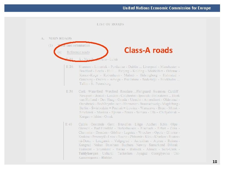 United Nations Economic Commission for Europe Class-A roads 18 