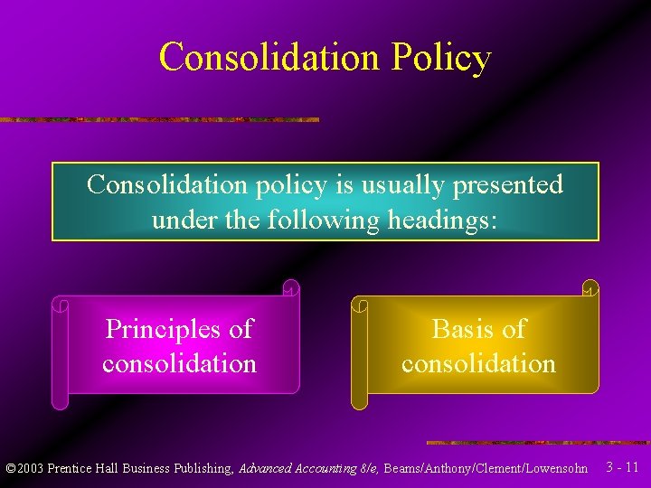 Consolidation Policy Consolidation policy is usually presented under the following headings: Principles of consolidation