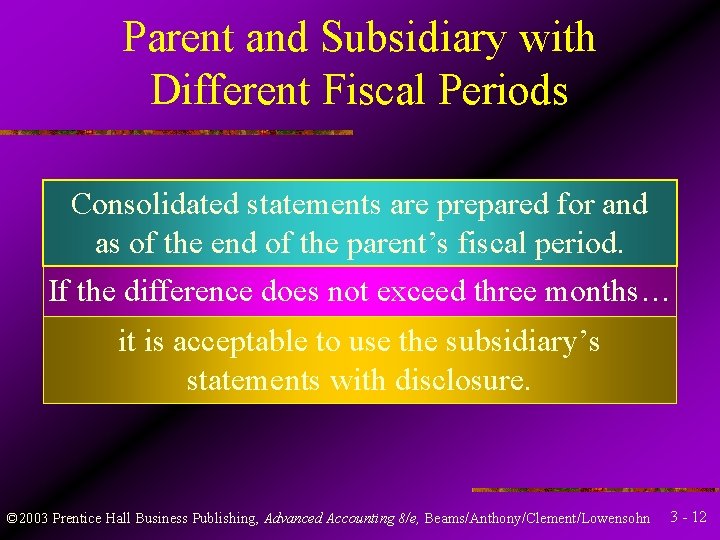 Parent and Subsidiary with Different Fiscal Periods Consolidated statements are prepared for and as