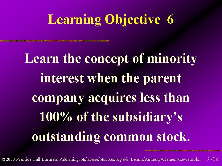Learning Objective 6 Learn the concept of minority interest when the parent company acquires