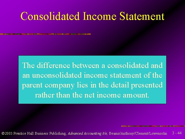 Consolidated Income Statement The difference between a consolidated an unconsolidated income statement of the