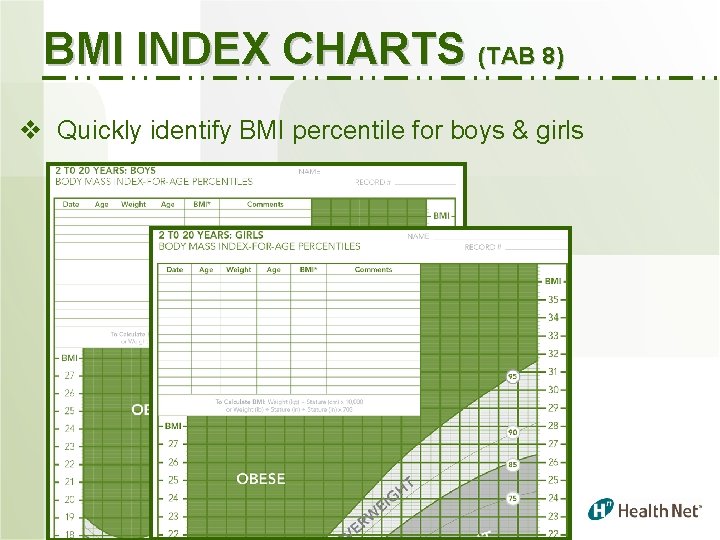 BMI INDEX CHARTS (TAB 8) v Quickly identify BMI percentile for boys & girls