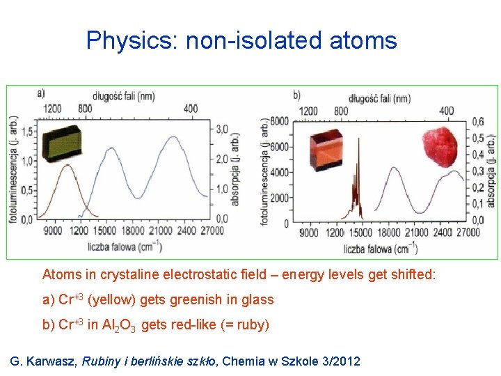 Physics: non-isolated atoms Atoms in crystaline electrostatic field – energy levels get shifted: a)