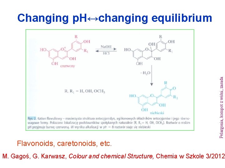 Pelargonia, kompot z wiśni, zasada Changing p. H↔changing equilibrium Flavonoids, caretonoids, etc. M. Gagoś,