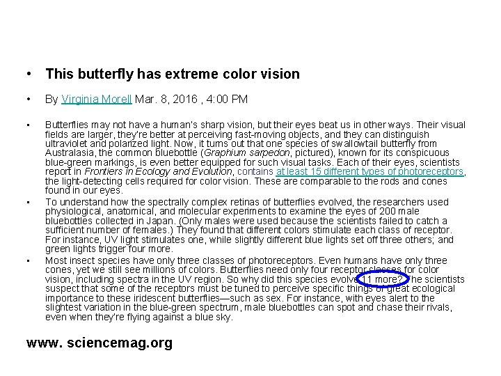  • This butterfly has extreme color vision • By Virginia Morell Mar. 8,