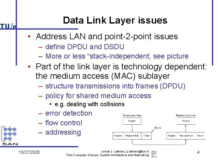 Data Link Layer issues • Address LAN and point-2 -point issues – define DPDU Data Link Layer issues • Address LAN and point-2 -point issues – define DPDU