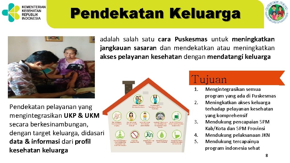 Pendekatan Keluarga adalah satu cara Puskesmas untuk meningkatkan jangkauan sasaran dan mendekatkan atau meningkatkan