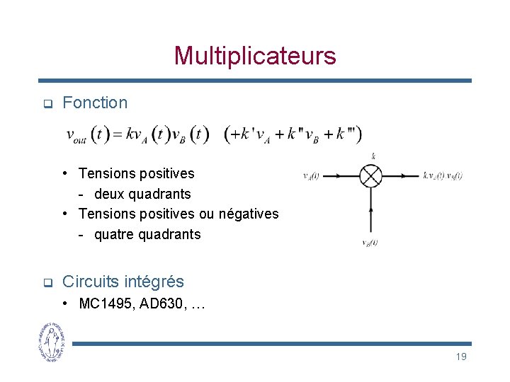 Multiplicateurs q Fonction • Tensions positives - deux quadrants • Tensions positives ou négatives