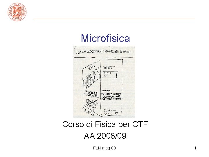 Microfisica Corso di Fisica per CTF AA 2008/09 FLN mag 09 1 