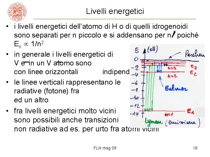 Livelli energetici • i livelli energetici dell’atomo di H o di quelli idrogenoidi sono
