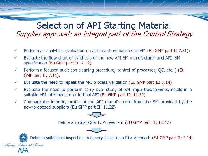 Selection of API Starting Material Supplier approval: an integral part of the Control Strategy