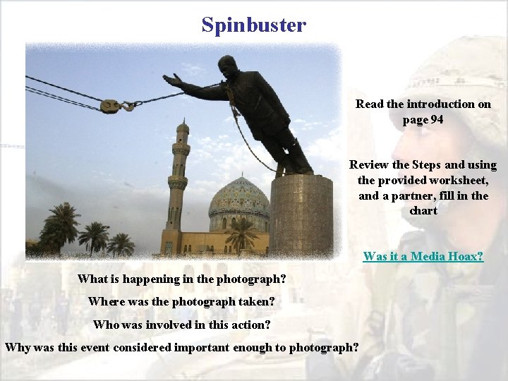 Spinbuster Read the introduction on page 94 Review the Steps and using the provided