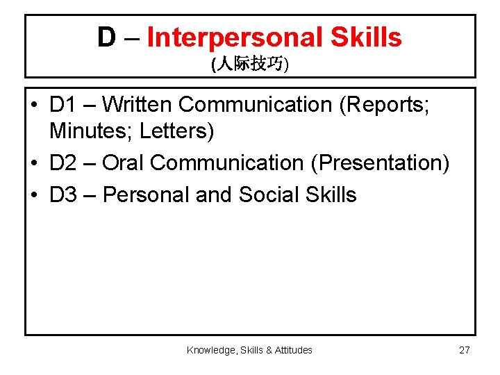 D – Interpersonal Skills (人际技巧) • D 1 – Written Communication (Reports; Minutes; Letters)