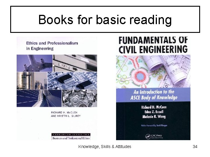 Books for basic reading Knowledge, Skills & Attitudes 34 