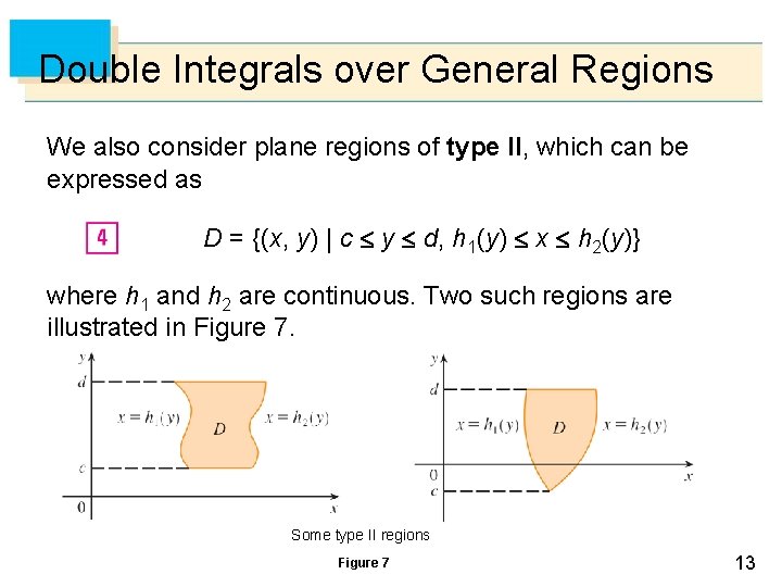 Double Integrals over General Regions We also consider plane regions of type II, which Double Integrals over General Regions We also consider plane regions of type II, which