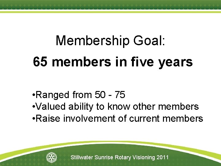 Membership Goal: 65 members in five years • Ranged from 50 - 75 •
