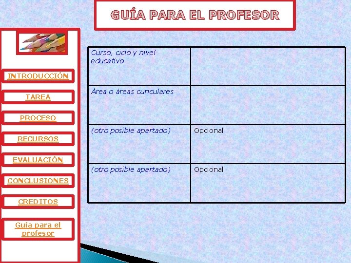 GUÍA PARA EL PROFESOR Curso, ciclo y nivel educativo INTRODUCCIÓN TAREA Área o áreas