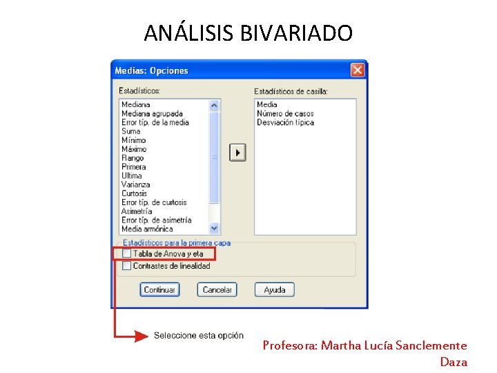 ANÁLISIS BIVARIADO Profesora: Martha Lucía Sanclemente Daza 