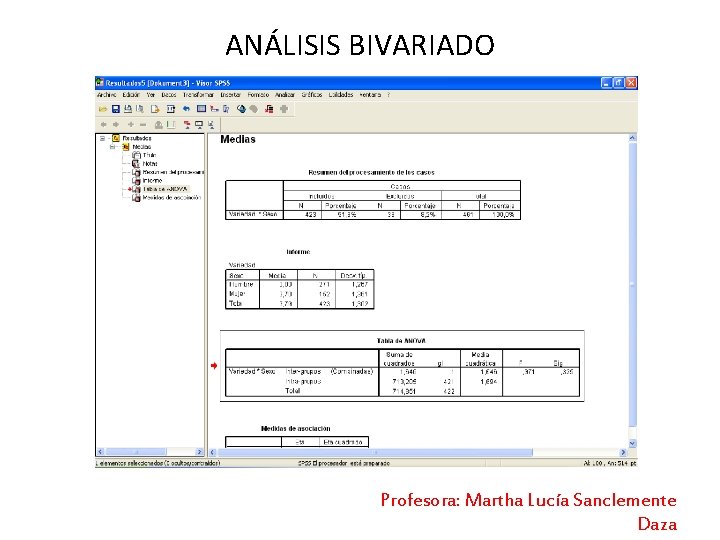 ANÁLISIS BIVARIADO Profesora: Martha Lucía Sanclemente Daza 