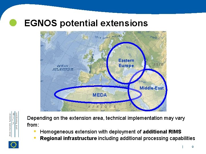  EGNOS potential extensions Eastern Europe Middle-East MEDA Depending on the extension area, technical