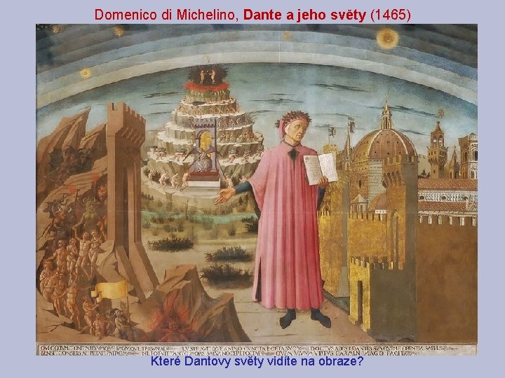 Domenico di Michelino, Dante a jeho světy (1465) Které Dantovy světy vidíte na obraze?