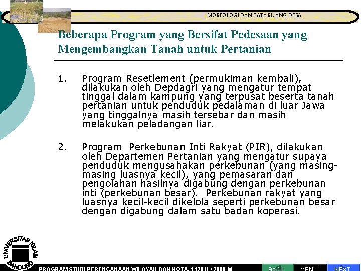 MORFOLOGI DAN TATA RUANG DESA MORFOLOGI DAN TATA RUANGProses DESA Perencanaan Pengantar Beberapa Program