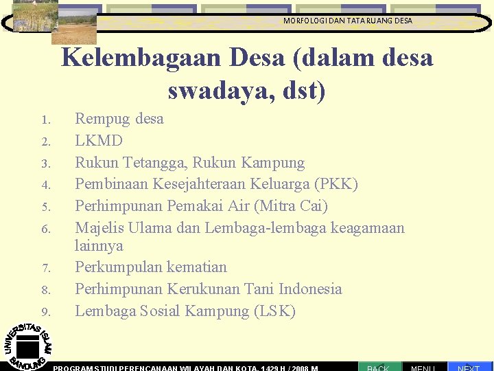 MORFOLOGI DAN TATA RUANG DESA MORFOLOGI DAN TATA RUANGProses DESA Perencanaan Pengantar Kelembagaan Desa