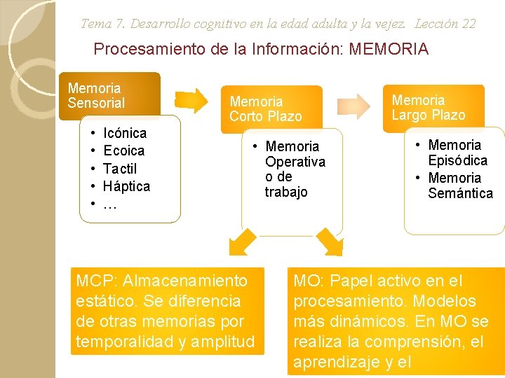 Tema 7. Desarrollo cognitivo en la edad adulta y la vejez. Lección 22 Procesamiento