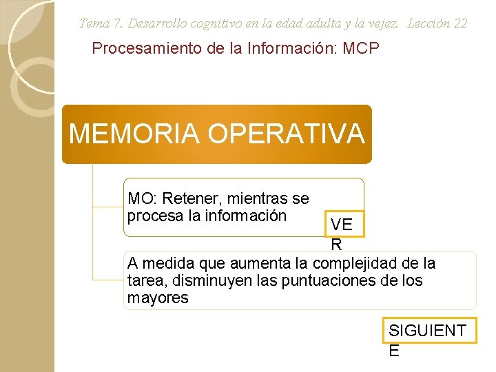 Tema 7. Desarrollo cognitivo en la edad adulta y la vejez. Lección 22 Procesamiento