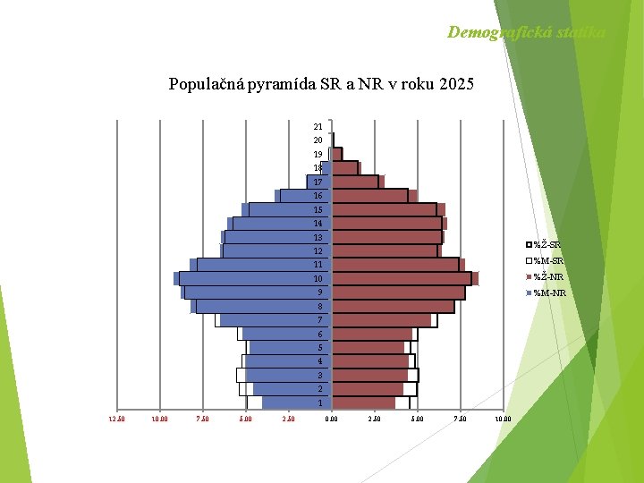 Demografická statika Populačná pyramída SR a NR v roku 2025 21 20 19 18