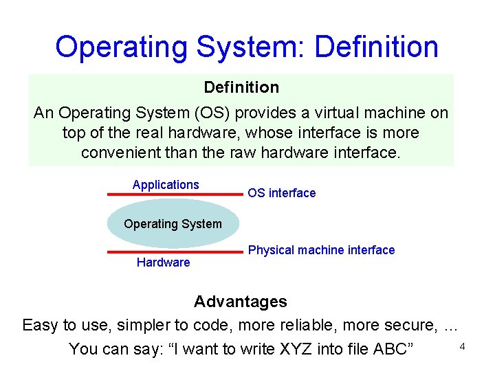 Operating System: Definition An Operating System (OS) provides a virtual machine on top of Operating System: Definition An Operating System (OS) provides a virtual machine on top of