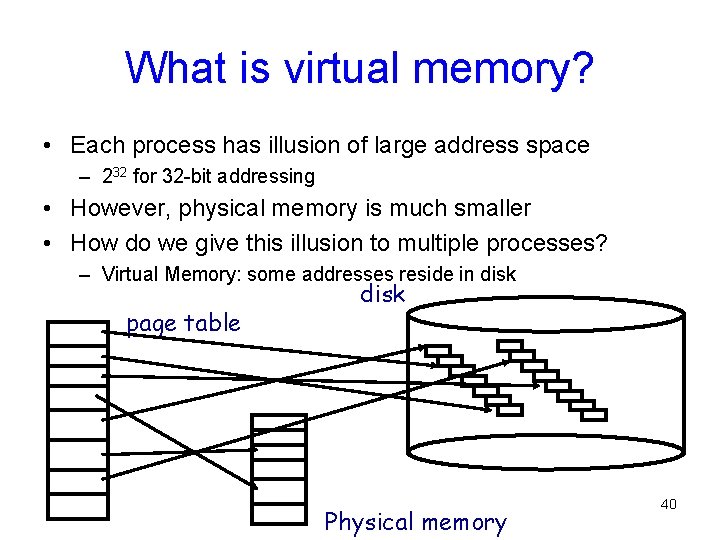 What is virtual memory? • Each process has illusion of large address space – What is virtual memory? • Each process has illusion of large address space –