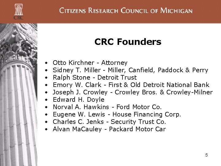 CRC Founders • • • Otto Kirchner - Attorney Sidney T. Miller - Miller, CRC Founders • • • Otto Kirchner - Attorney Sidney T. Miller - Miller,