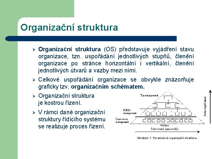 Organizační struktura Ø Organizační struktura (OS) představuje vyjádření stavu organizace, tzn. uspořádání jednotlivých stupňů,