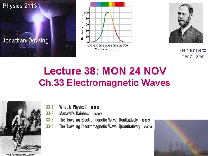 Physics 2113 Jonathan Dowling Heinrich Hertz (1857– 1894) Lecture 38: MON 24 NOV Ch. Physics 2113 Jonathan Dowling Heinrich Hertz (1857– 1894) Lecture 38: MON 24 NOV Ch.