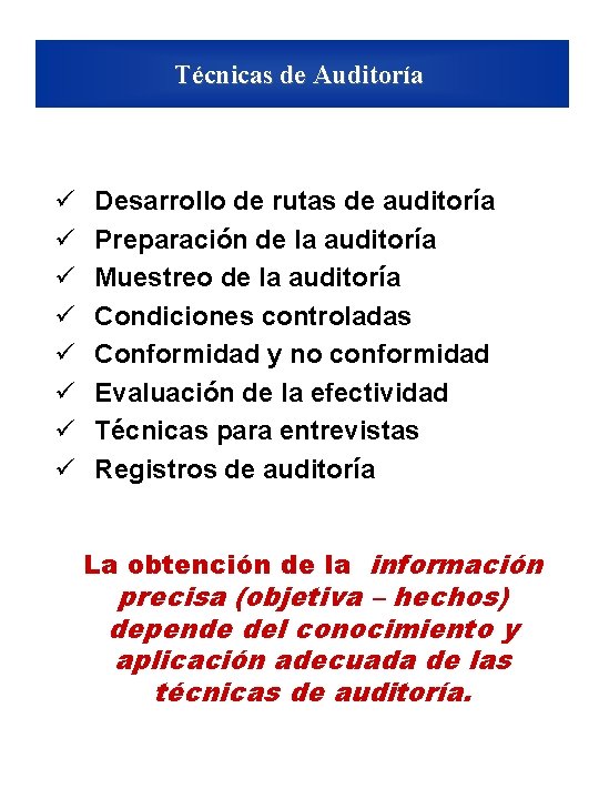 Técnicas de Auditoría ü ü ü ü Desarrollo de rutas de auditoría Preparación de