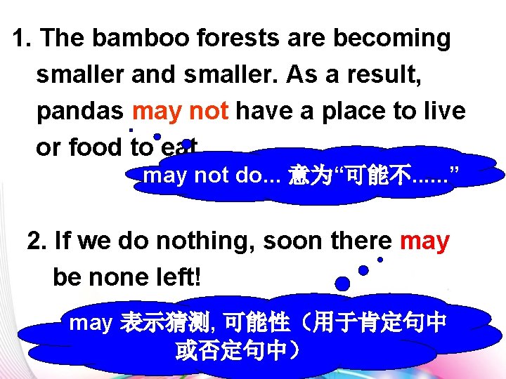 1. The bamboo forests are becoming smaller and smaller. As a result, pandas may