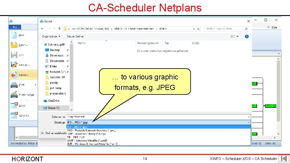 CA-Scheduler Netplans … to various graphic formats, e. g. JPEG HORIZONT 14 XINFO –