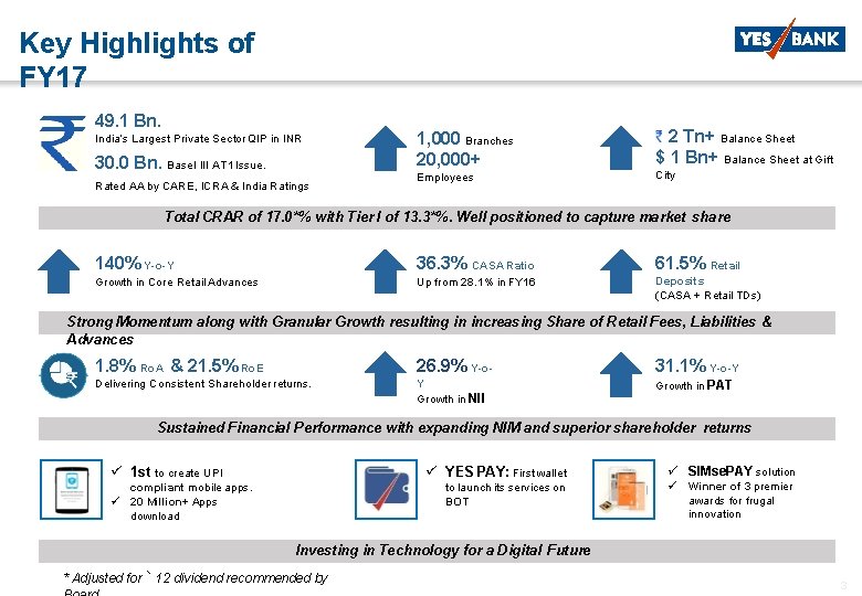 Key Highlights of FY 17 49. 1 Bn. India’s Largest Private Sector QIP in Key Highlights of FY 17 49. 1 Bn. India’s Largest Private Sector QIP in