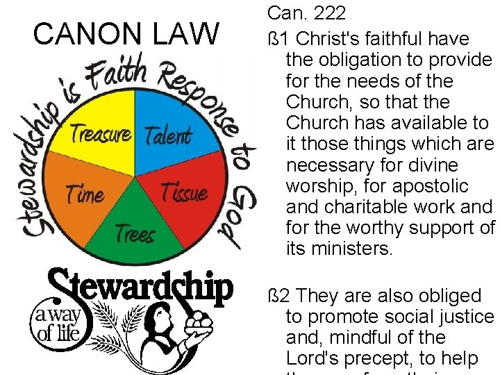 CANON LAW Can. 222 ß 1 Christ's faithful have the obligation to provide for