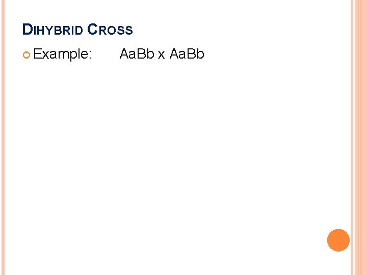DIHYBRID CROSS Example: Aa. Bb x Aa. Bb 