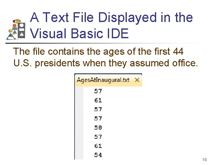 A Text File Displayed in the Visual Basic IDE The file contains the ages
