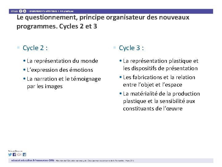 Le questionnement, principe organisateur des nouveaux programmes. Cycles 2 et 3 § Cycle 2