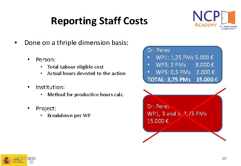 Reporting Staff Costs • Done on a thriple dimension basis: • Person: • Total