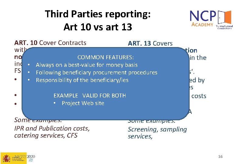 Third Parties reporting: Art 10 vs art 13 ART. 10 Cover Contracts ART. 13