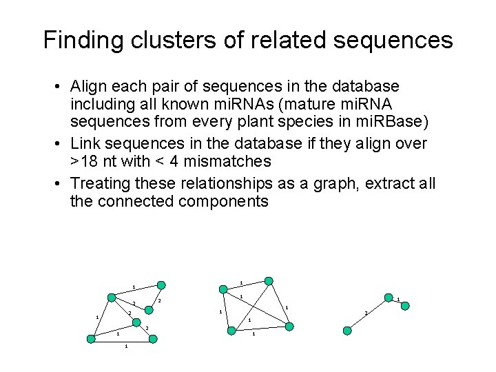 Finding clusters of related sequences • Align each pair of sequences in the database