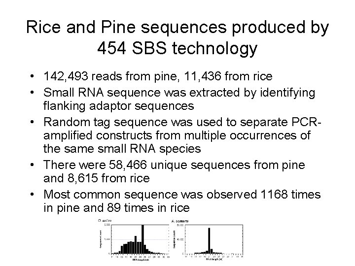 Rice and Pine sequences produced by 454 SBS technology • 142, 493 reads from