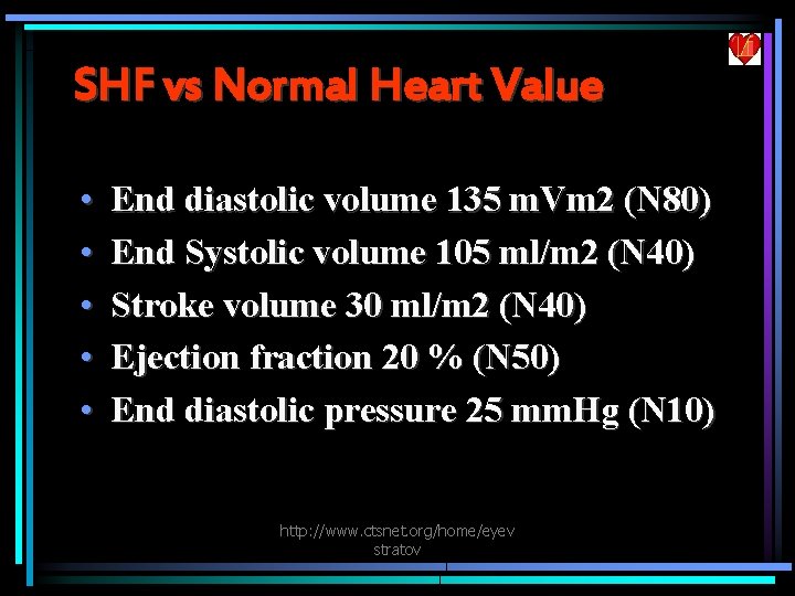 SHF vs Normal Heart Value • • • End diastolic volume 135 m. Vm