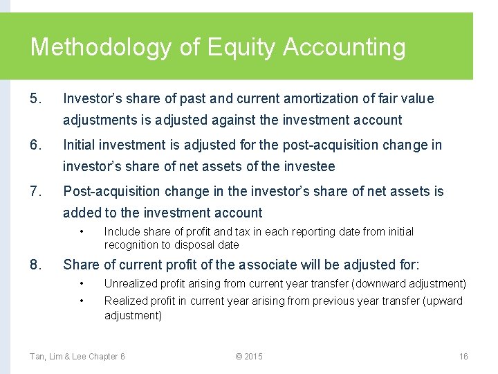 Methodology of Equity Accounting 5. Investor’s share of past and current amortization of fair