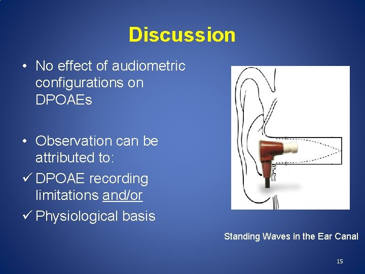 Discussion • No effect of audiometric configurations on DPOAEs • Observation can be attributed